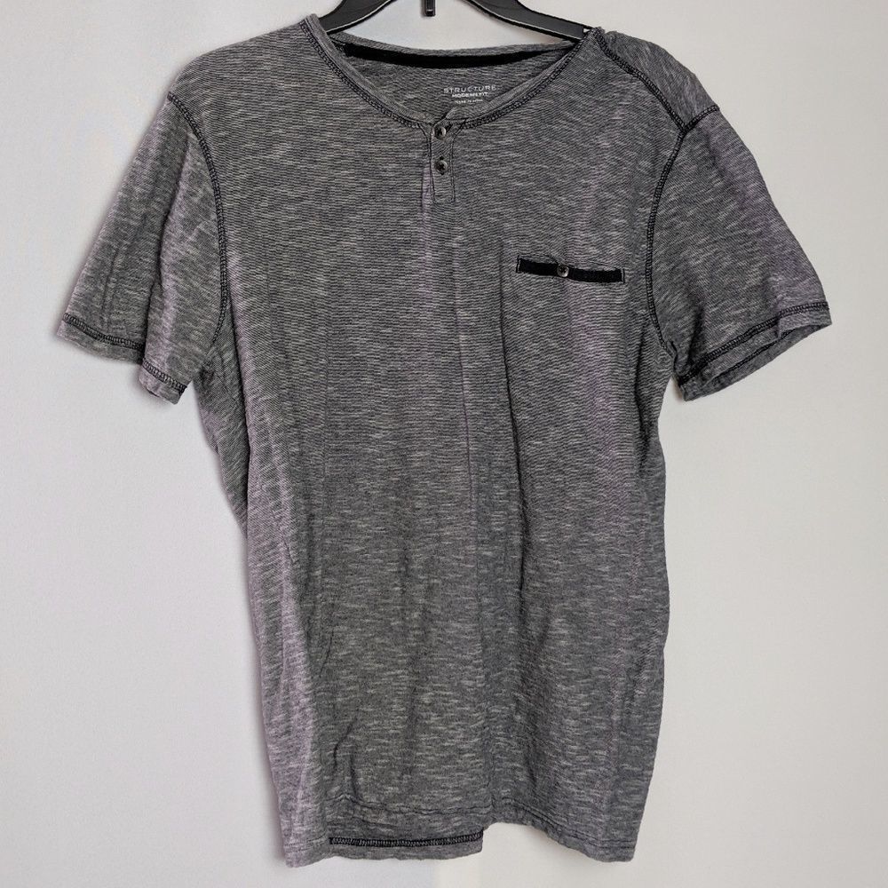 Structure Henley Button Pocket T Black & White